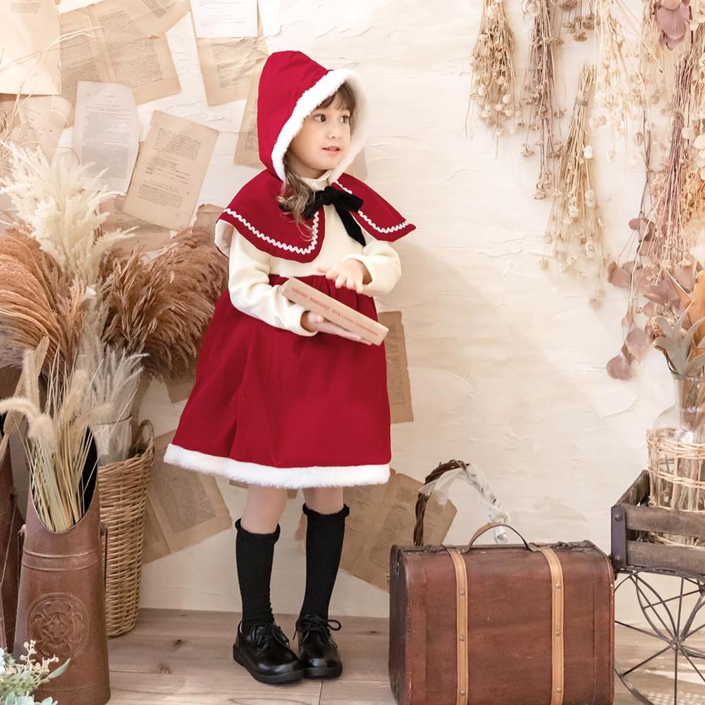 Santa Costume for Christmas Little Red Riding Hood Outfit for Santa Claus Santa Sizes E0427 [monoii] Kids, Cosplay, Girls, Dress, Outfit, 80, 90, 100,
