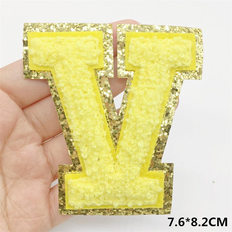 A-Z Big Size Letter Patches For Clothing Yellow Color Iron On Patches On Clothes Sew On Stickers Applications(8Cm)