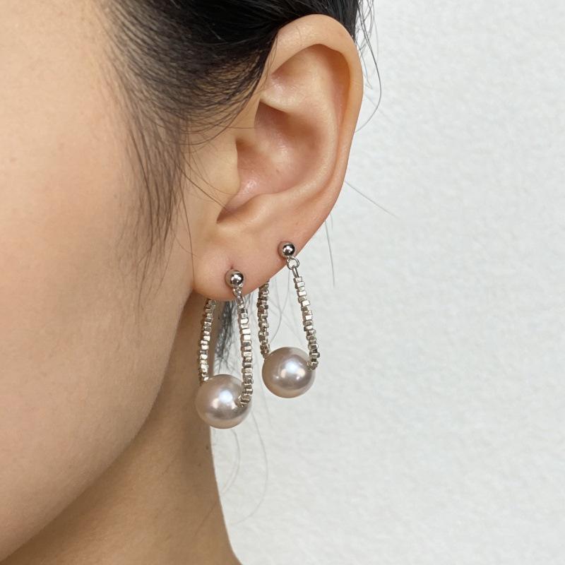 S925 Sterling Silver Pearl Stud Earrings - Elegant Crushed Silver Design 925 Sterling Silver