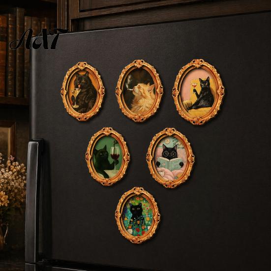 Magnetic Memo Holders 1/6Pcs Halloween Oval Frame Fridge Magnet, Wooden Vintage Holiday Kitchen Magnet Refrigerator Decoration Accessories,