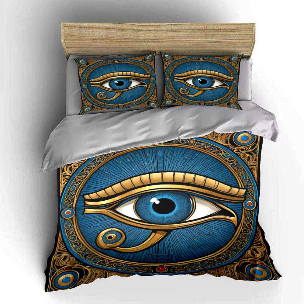 3pcs Egyptian Blue Eyes bedding Set,King Queen Style Bedding,Bedroom GuestRoom Quilt Decor,Gift (1 Duvet Cover+2 Pillowcases)