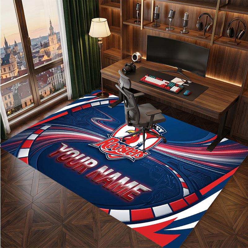 Sydney Roosters Personalized Crystal Velvet Carpet, Customized Name Text Soft Anti‑Slip Rug for Living Room Bedroom