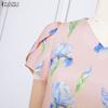 ZANZEA Women Casual V-Neck Short Sleeve Print Blouse