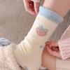 Pink Australian Fleece Socks For Women Thickened And Warm Strawberry Cartoon Bunny Bow Socks Sleeping Floor Socks