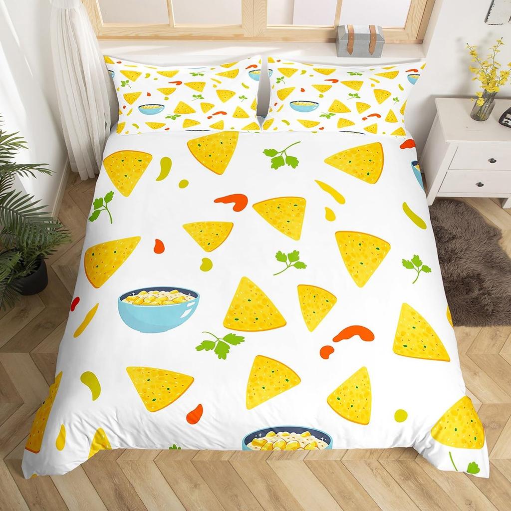 Funny Food Duvet Cover Mexican Taco Bedding Set Twin,Avocado Pepper Realistic Food Design Quilt Cover Easter Gift Party Decor