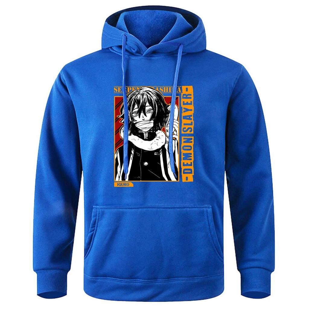 Anime Demon Slayer Obanai Iguro Unisex Hooded Autumn Shoulder Drop Sweatshirt Casual Soft Sportswears Street Hat Rope Unisexs Pullover