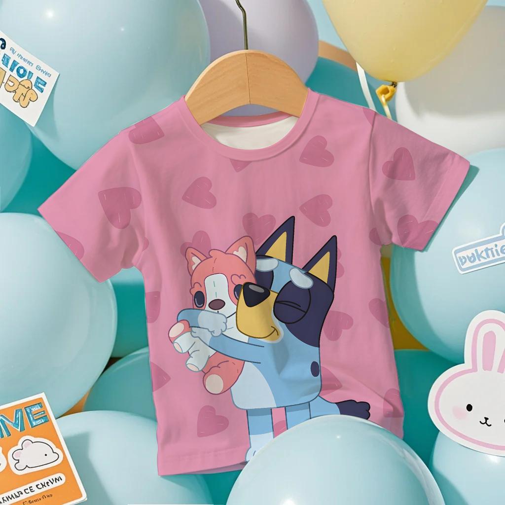 Fashion Bluey Anime 3D Print Men's T-Shirt Summer Cool Short Sleeve Cartoon Anime Print Casual Outdoor Men's and Women's Tees Top