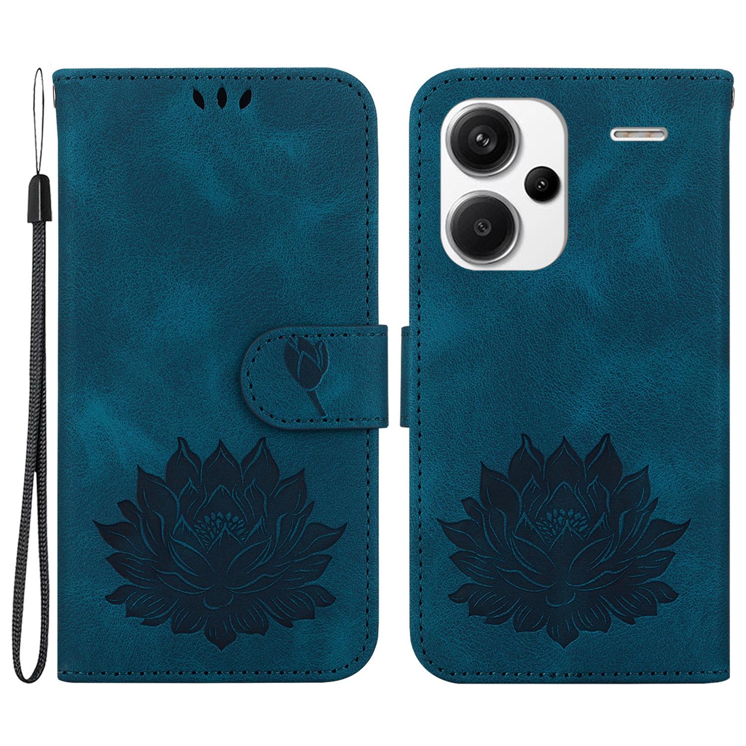 

For Xiaomi Redmi Note 13 Pro+ 5G Case Leather Folio Book Stand Phone Cover Lotus Pattern Blue
