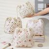 New Light Printed Bouquet Mouth Storage Bag Korean Version Floral Lazy Drawstring Cosmetic Bag Large Capacity