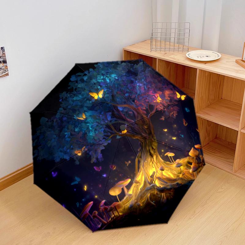 1 PC Automatic Folding Umbrella - The Mysterious Tree of Life Pattern, Portable & Foldable Design with 8 Ribs, Christmas Birthday Gifts