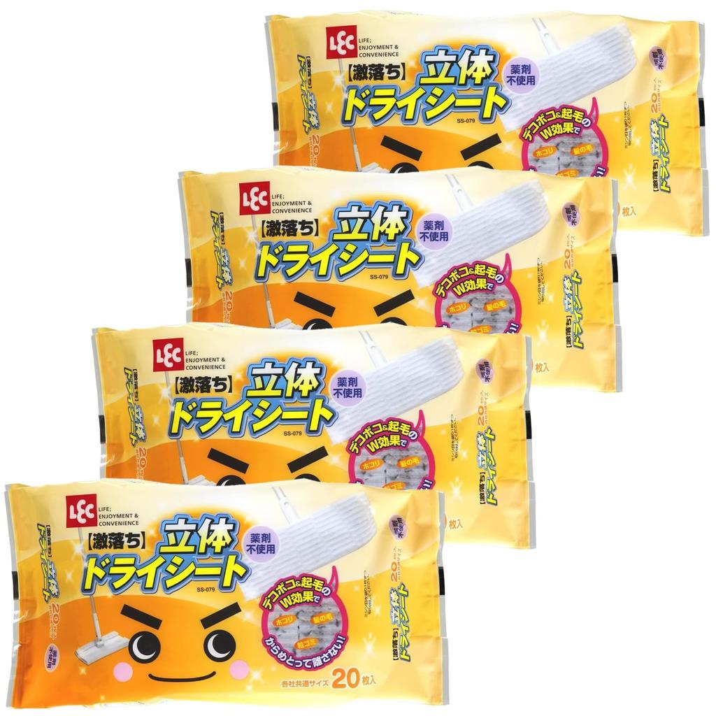 LEC Super Cleaning 3D Dry Sheets for 20 Sheets Per Set of Sheets Flooring, Pack, 4, Chemical-Free/Bumpy