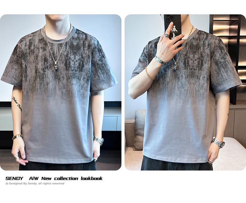 Men's 2024 Summer Trendy Round Neck Pure Cotton Short-Sleeve T-Shirt with Print