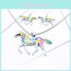 Trendy Rainbow Pony Pendant Earring Necklace Set With Colorful Gradient Design