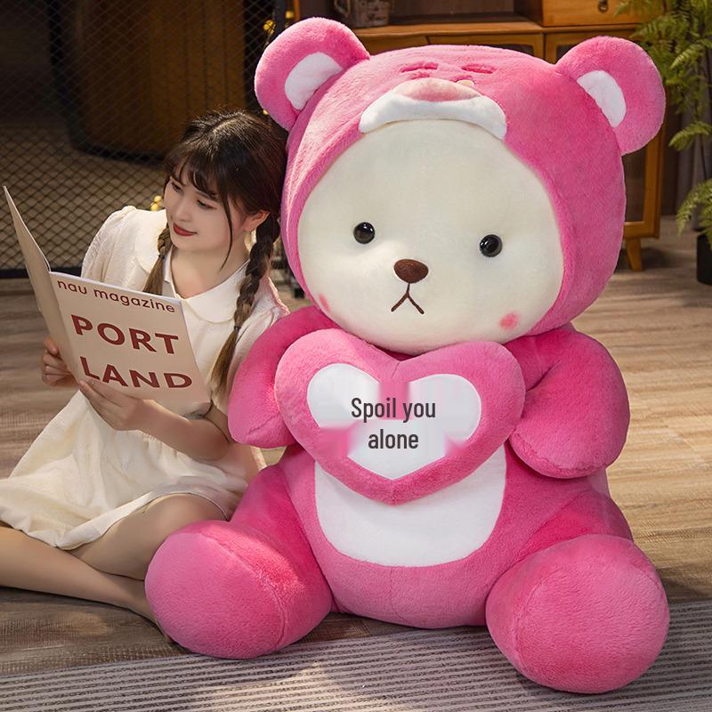 Extra Large Strawberry Bear Plush Hug Pillow - Stuffed Toy for Sleeping and Gift for Girls and Children