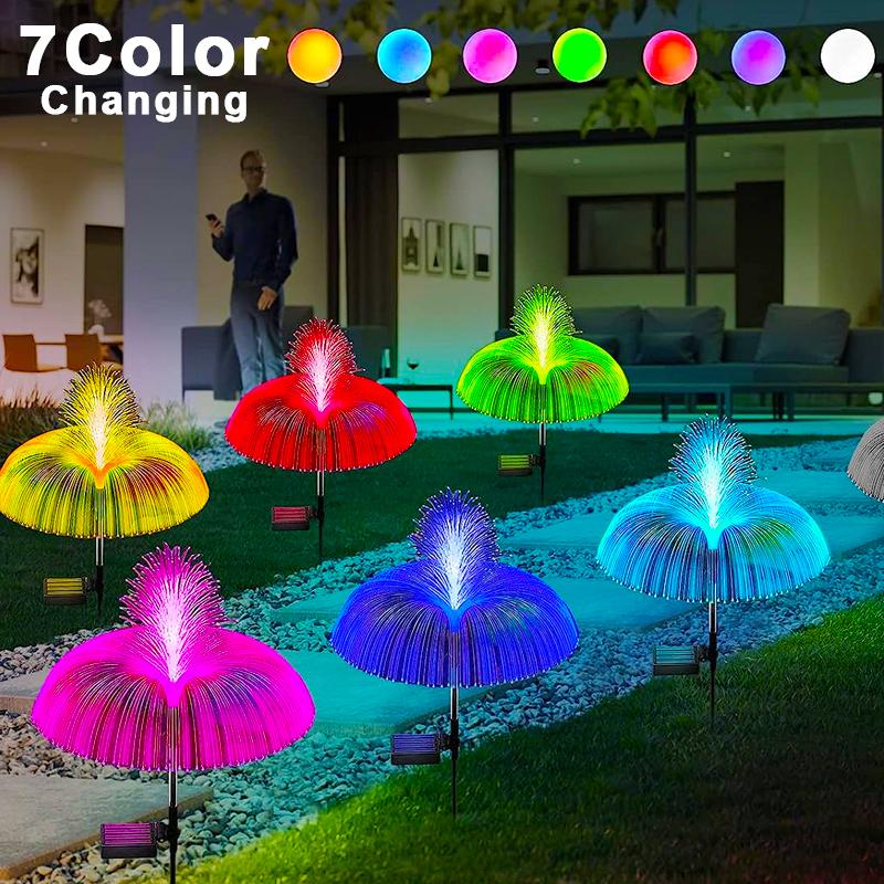 6PCS Outdoor LED Solar Pathway Lights Waterproof Jellyfish Decoration Garden Lawn Lights 7Color Change Yard Walkway Patio Solar Lamp
