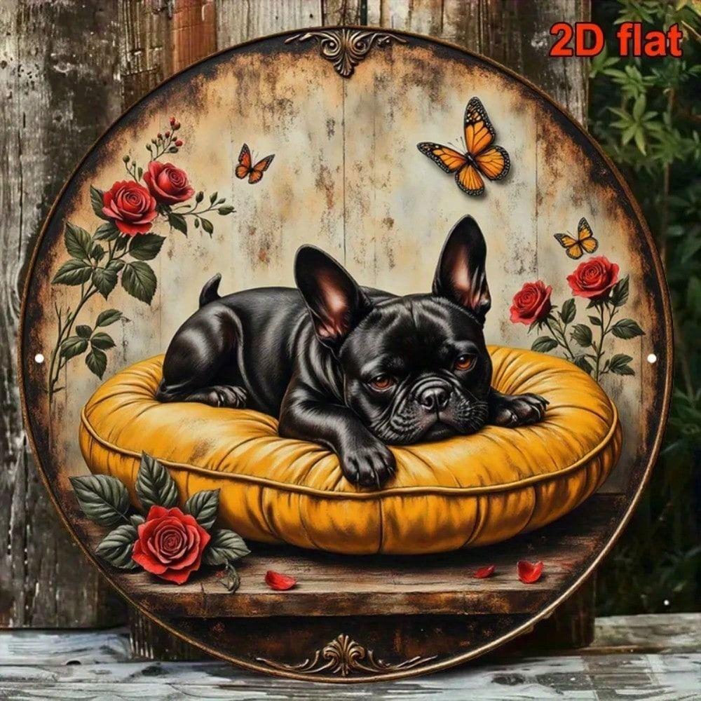 Retro Bulldog Butterfly Metal Wall Sign Vintage Tin Poster Home Decor