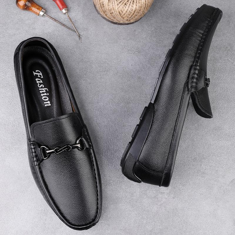 Fashion Luxury Brand Genuine Leather Mens Shoes Wedding  Slip on Loafers New Trend Metal Buckle Moccasins Versatile Male Business Shoes