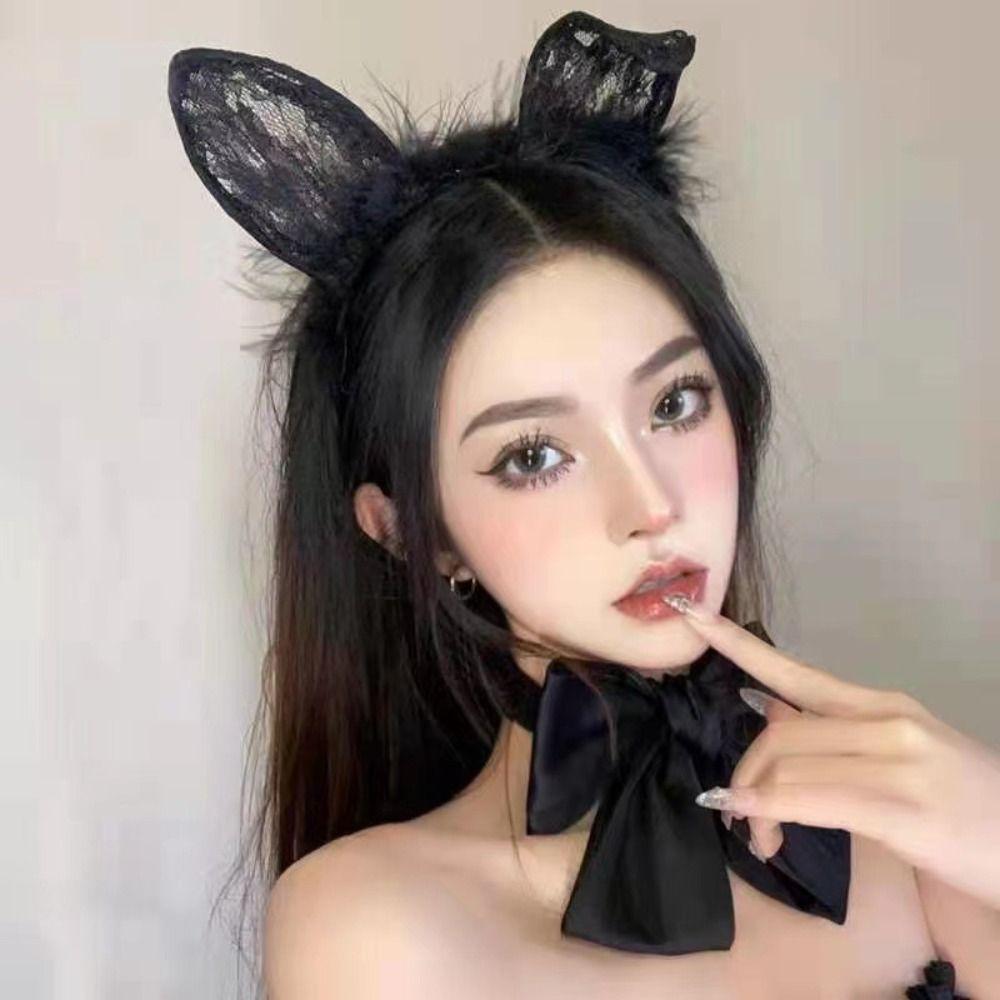Bow Cat EarsHairband Thin Hair Band Cute Lace Headband  Lady