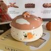 Ins Cute Ceramic Steamed Egg Bowl with Lid Crock Pot Binaural Stew Cup Soup Cup Household Steamed Egg Custard Children's Special Bowl