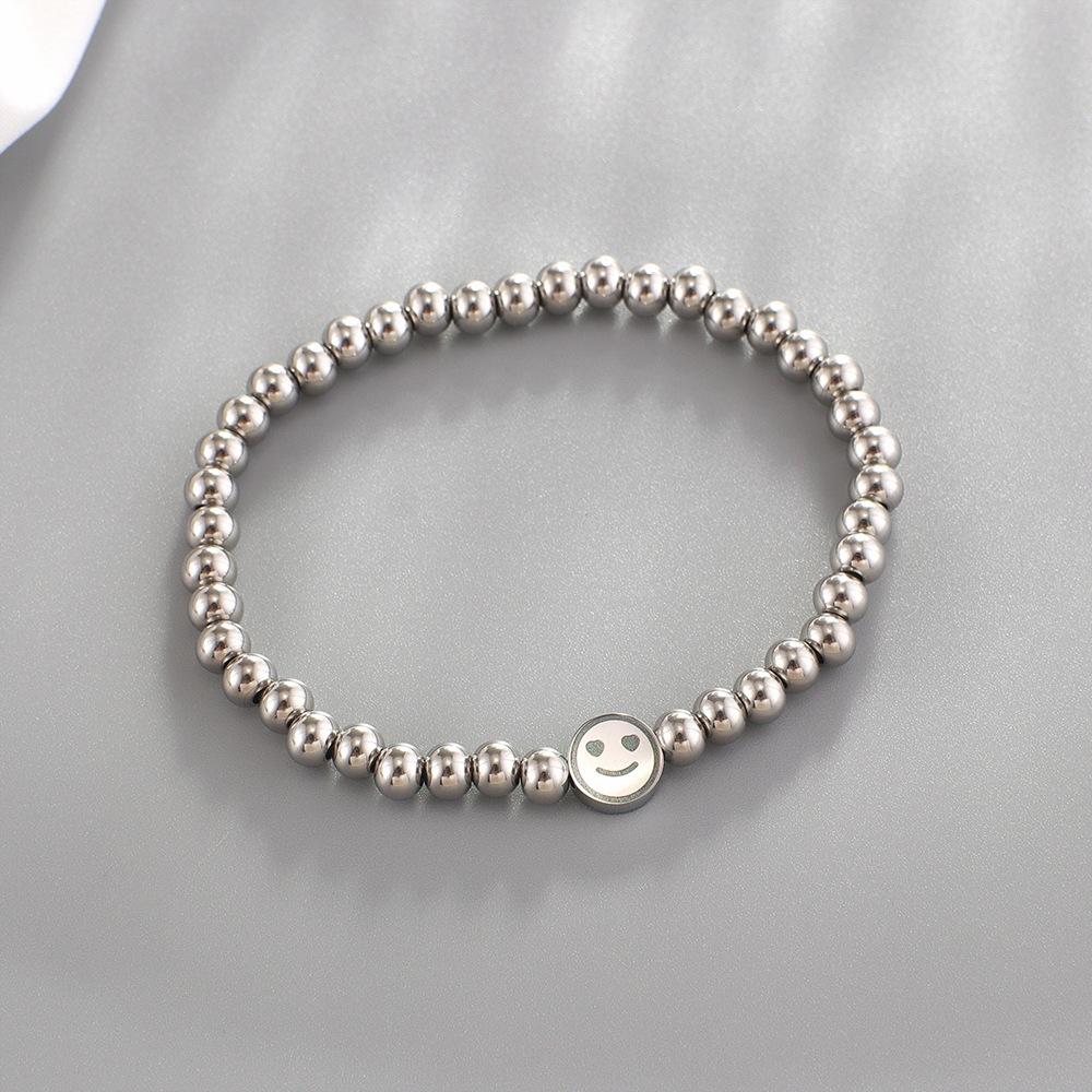 ALTERA New Fashion Stainless Steel Round Beads Elastic Bracelet Smile Face Charm Couple Bracelet for Men/Women BFF Zircon Gift