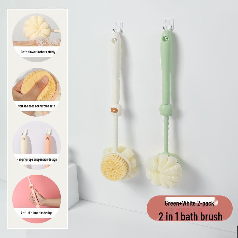 2-in-1 Long Handle Back Scrubber with Soft Bristles & Bath Ball