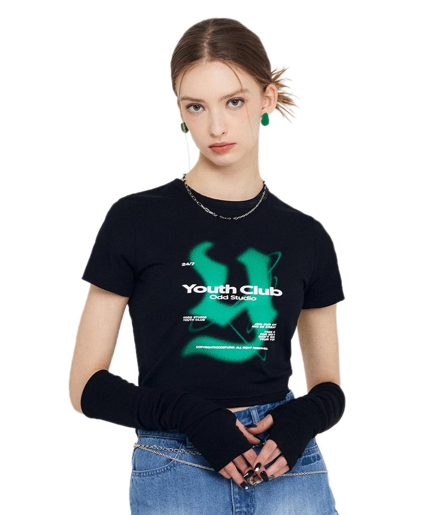 ODDSTUDIO Y Logo Crop T-Shirt - Black