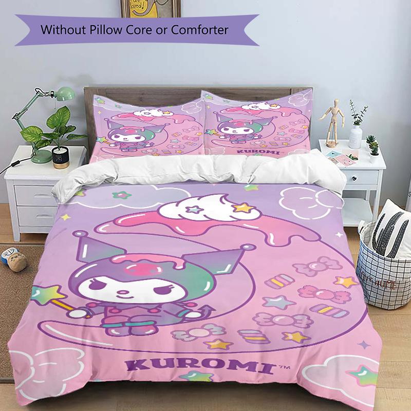 3pcs Sanrio Kuromi's Magical Journey Print Bedding Set (1 Cover + 2 Pillowcases, Without Inserts), This Printed Bedding Set is Soft and Comf