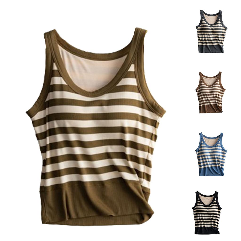 Women's Fashion With Chest Pad Striped Short Small Vest Outside Sleeveless Camisole Bottoming Tops