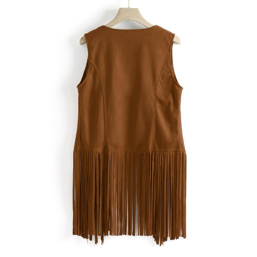 Women Fashion Autumn Winter Suede Ethnic Sleeveless Tassels Fringed Vest Cardigan