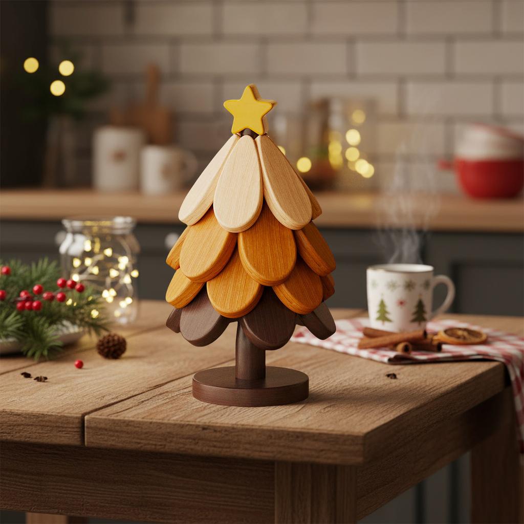 Wooden Christmas Tree Coasters for Bowls Teapots Drinks Plates Tree Shape Trivet Wooden Tree Trivets for Home and Restaurant
