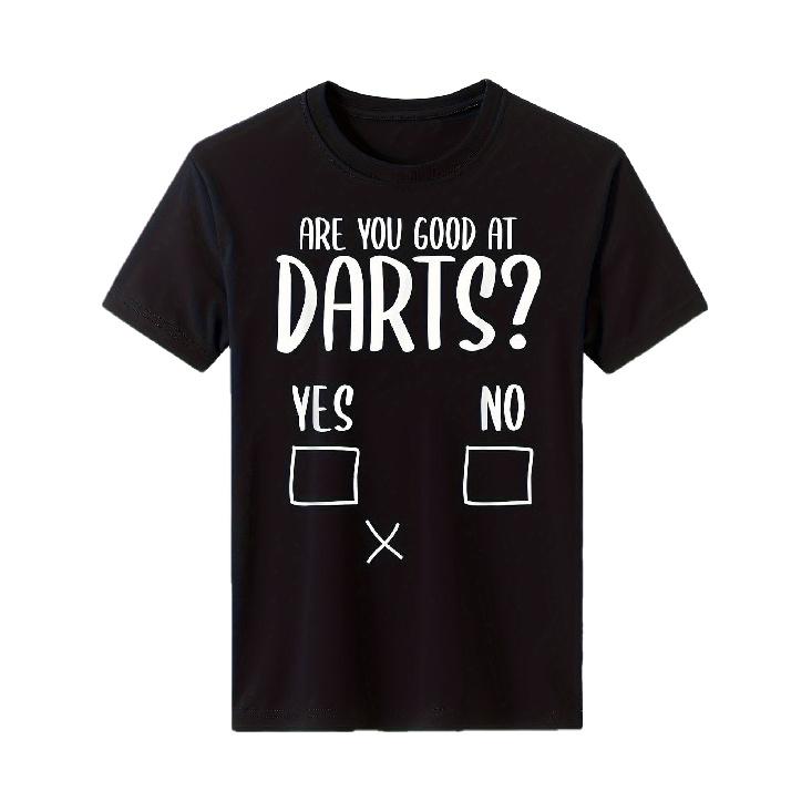 Funny "Are You Good At Darts" Men'S T-Shirt with Dart Score Chart Design - Cotton Oversized Casual Tee, Humorous White Text & Dart Icons, Breathable