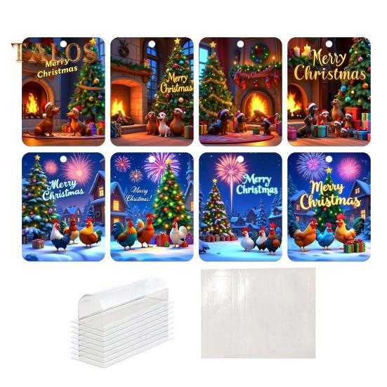 8 Stück Weihnachtskarten-Anhänger, Weihnachts-Geldbörsen-Karten, doppelseitiges Klebeband, Weihnachtsbaum-Druck, Geldhalter-Ornament, Geldklammer-Ornament