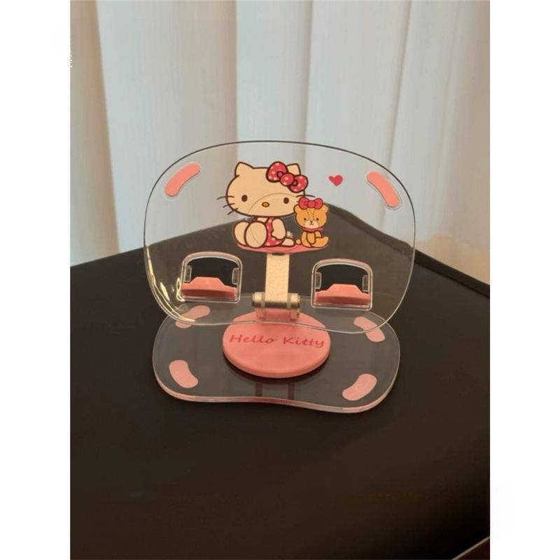 Acrylic Cartoon Cute Tablet Stand for TV Show Watching, Retractable Desktop Storage Rack, Transparent Design