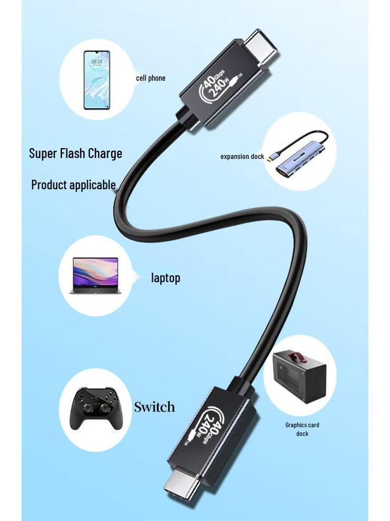 USB4 Thunderbolt 4 High-Definition 8K Kabel, 40G Datenübertragung, 240W Dual Typ-C, Versilbertes Koaxialkabel