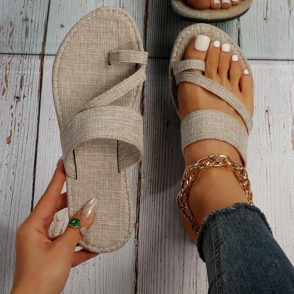 2023 Spring/Summer Plus Size Women's Open-Toe Denim Slippers – Chic & Comfortable Flat Sandals
