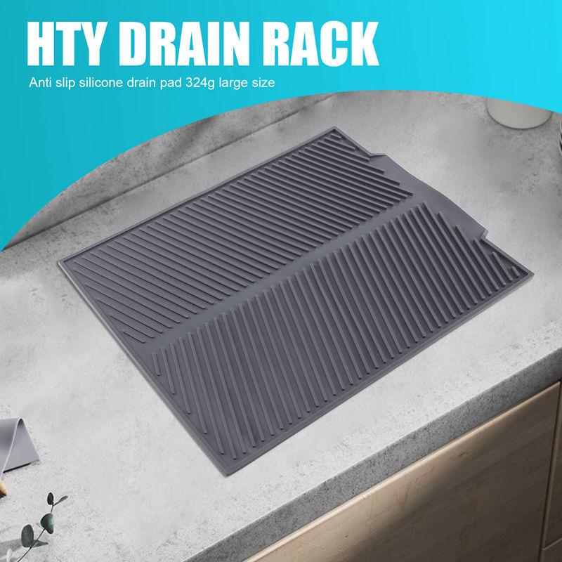 ABRM-Drain Rack Silicone Dish Drainer Tray Large Sink Drying Rack Worktop Organizer Drying Rack For Dishes Tableware grigio