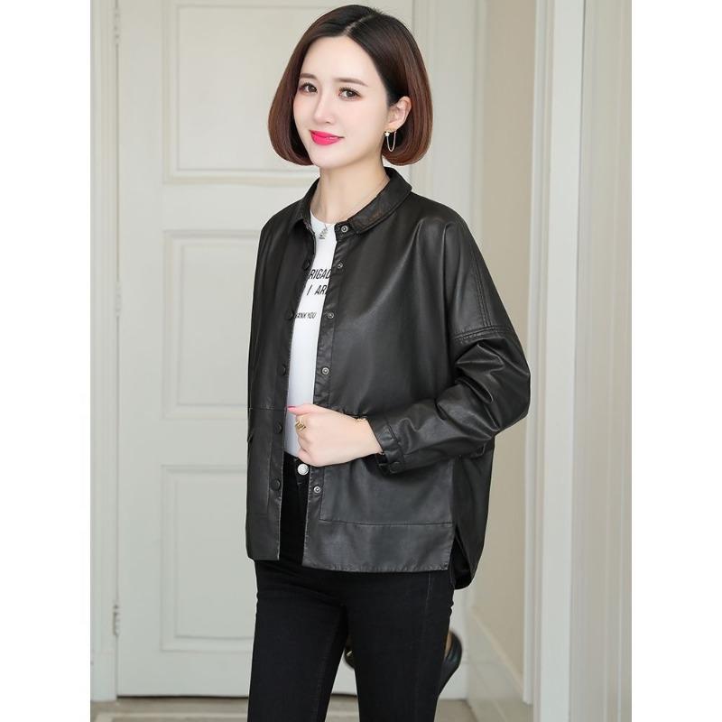 Genuine Leather Clothing Women's Spring and Autumn New Full Vegetable Tanned Sheepskin Lapel Short Loose Large Size Jacket