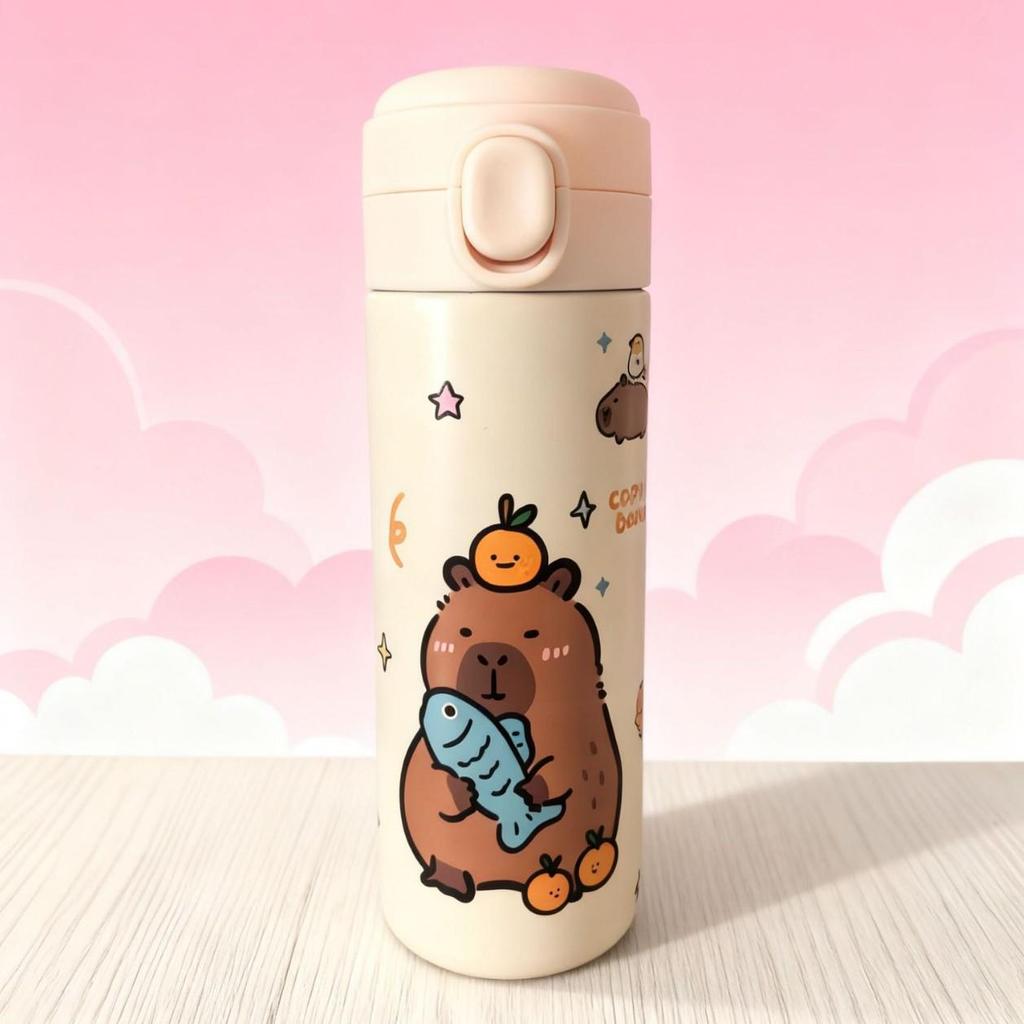 Popular 3D Printed Cartoon KT Cat Stainless Steel Thermos Flip-Top Cup for Women and Kids
