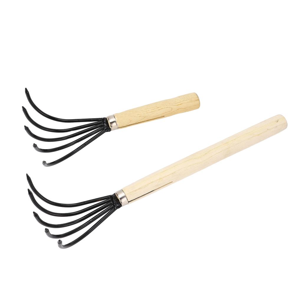 Garden Hand Rake 5 Steel Tines Wooden Handle Ergonomic Design Claw Cultivator for Tilling Loosening 