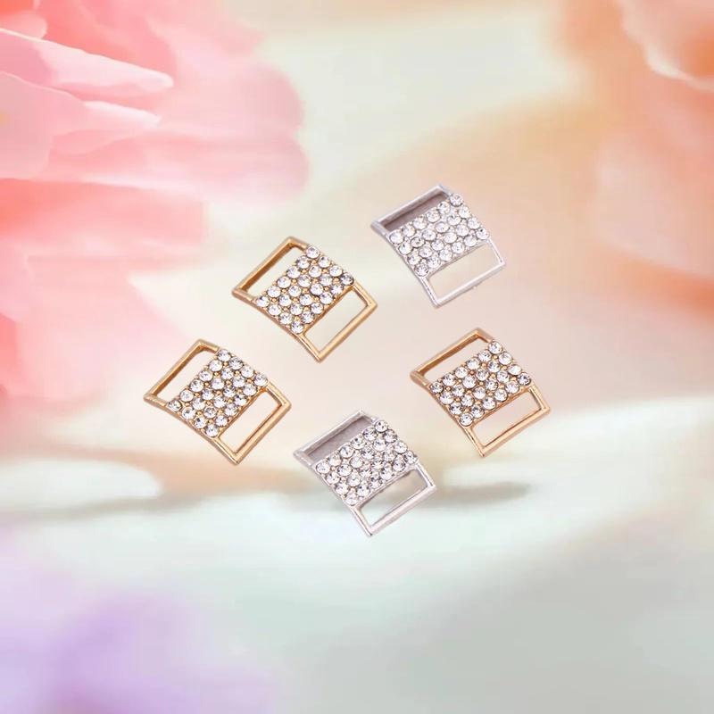 10Pcs 10x15mm Rhinestone Bikini Buckles - Alloy Chain Connectors for Swimwear,Sparkling DIYJewelry Clasps for Beachwear&Lingerie