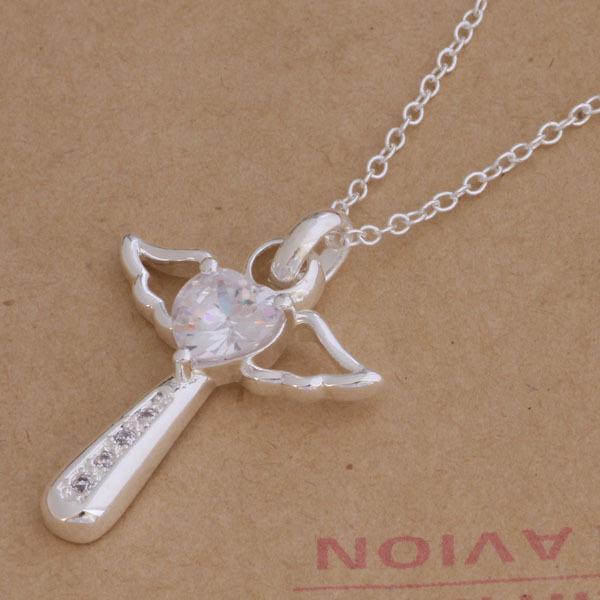 

Korean Style Angel Cross Necklace - 925 Silver Plated Fashion Jewelry