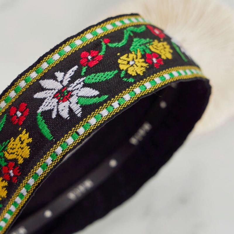 MAIA Green Flower Jacquard Hairband - Plain Yellow-Green