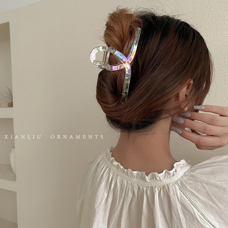 13CM Cross Hair Claw Clips Women Girls Oversize Shiny AB Colorful Crab Barrettes Ponytail Holder Hair Clamps Hair Accessories
