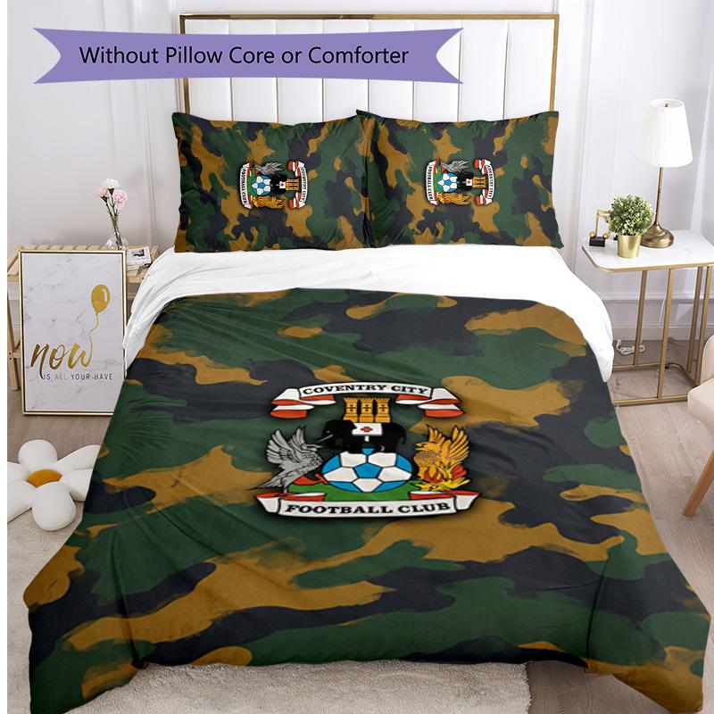 Set Lenzuola Stampato Coventry City Football 3 Pezzi, Comodo Set Copripiumino per Camera da Letto Amico della Pelle