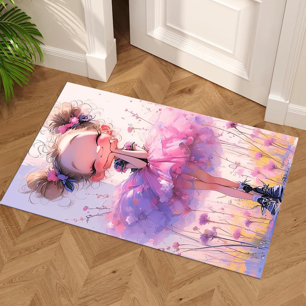 Floral Ballerina Dance Area Rug Perfect for Bedrooms Entryway Dormitory Hallway Anti-slip Rug Decorate Offices Perfect Gift for Women/Men