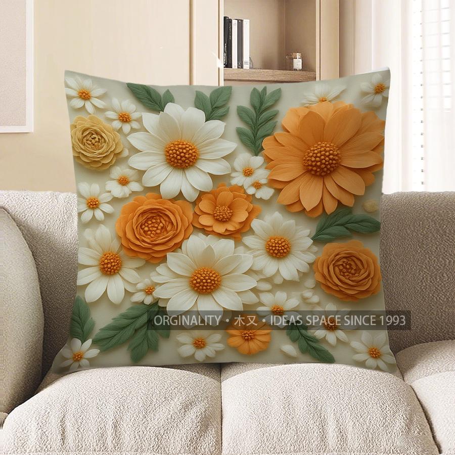 

Home Decor Floral 3D Embossed Pattern Throw Pillow Cover Pattern Cushion Cover Suitable For Sofa Bedroom Car Pillow Cover 40x40cm