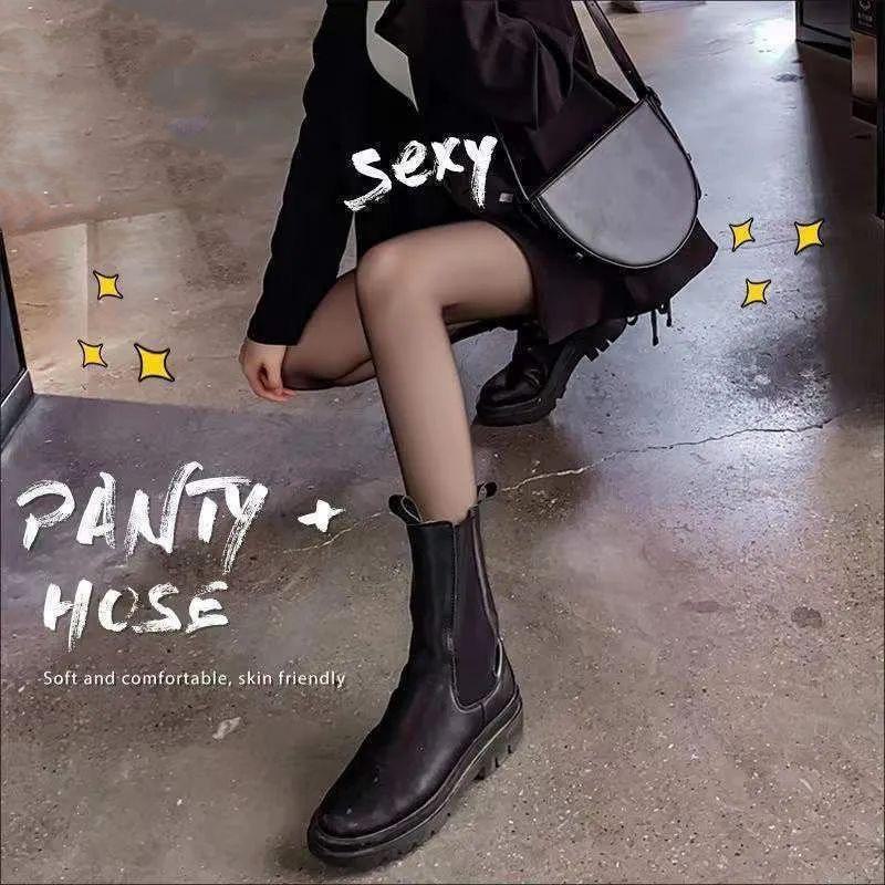 Damen Sexy 0D Ultradünner Anti-Haken Jumpsuit mit 15D Hochtransparenten Schwarzen JK Strümpfen