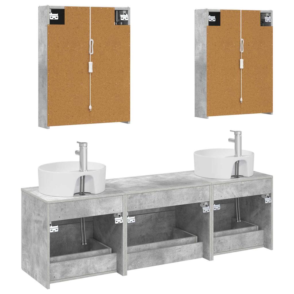 5 Piece Bathroom Furniture Set In Concrete Grey Engineered Wood and Glass