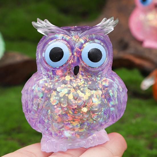 Glitter Owl Squeeze Toy Slow Rebound Stress Relief Clear Bird Sensory Toy Anxiety Relieving Stress Ball Animal Shape Relaxation Tool