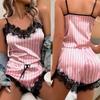 Pigiama da donna in due pezzi con scollo a V, sexy, in pizzo, con bretelle e pantaloncini, pigiama casual senza maniche da donna